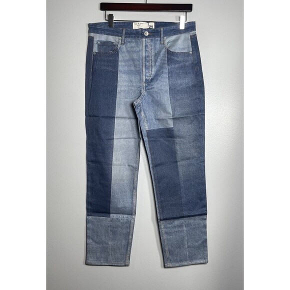 RAG & BONE Stretch Miramar Nina Cigarette Jeans Size 30 Byron Patchwork Blue NEW - Picture 3 of 11